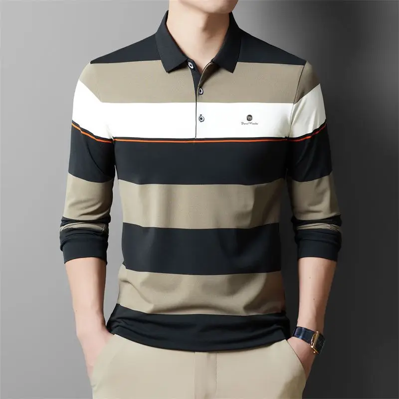 Men's Striped Knitted Sweater with a New Collar Middle-aged Casual Loose Long Sleeved Shirt