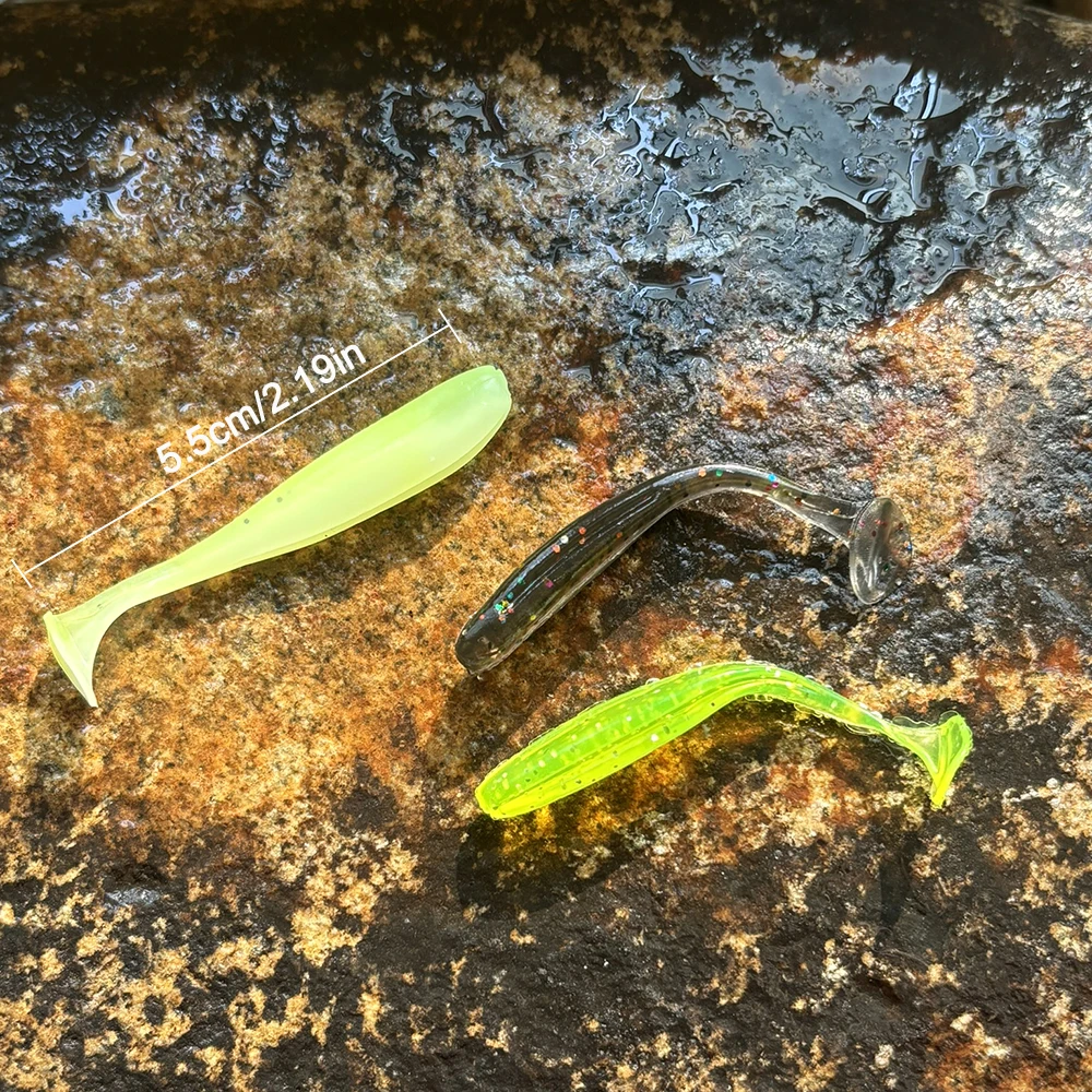 50/100 Stück weiche Angelköder, T-Schwanzwurm, weiche Kunststoff-Angelköder, Paddelschwanz, Swimbaits, 5,5 cm, weiche Kunstköder – Detail 5