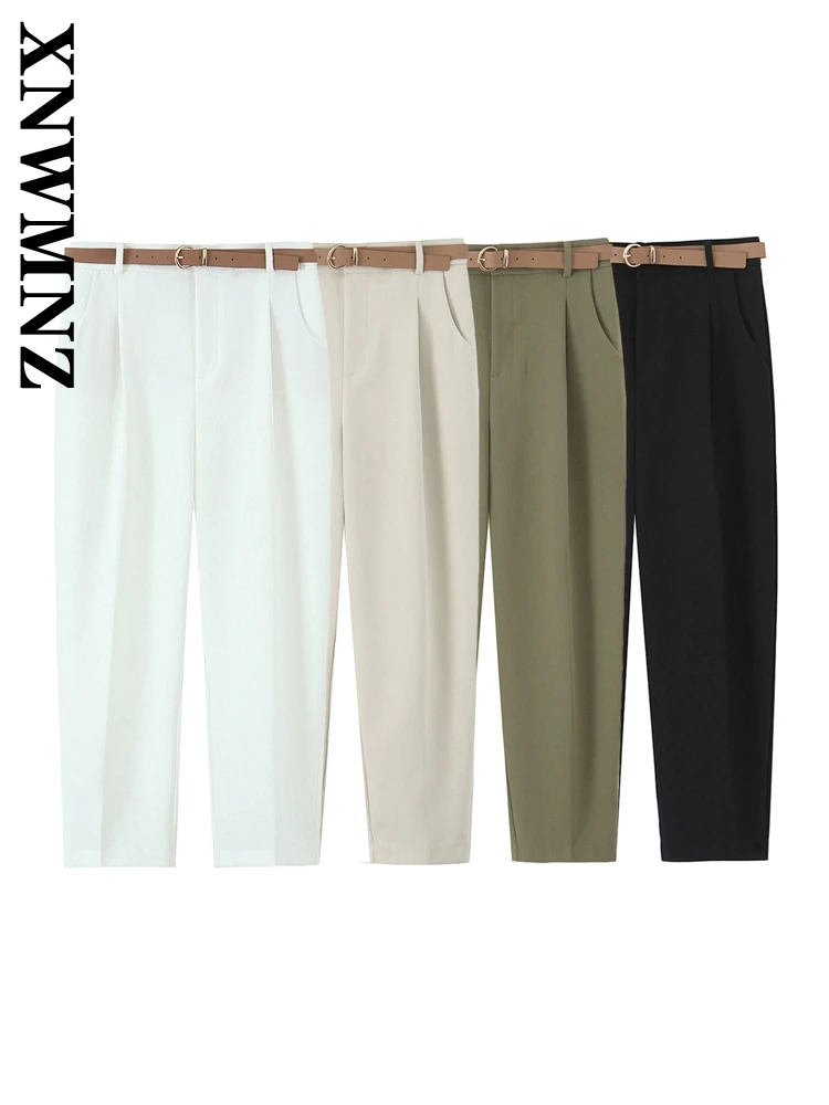 

XNWMNZ 2025 Summer New Woman's Casual Button Long Pants Bottoms Streetwear Woman Wide Leg Pants Ruffles Thin High Waist Pockets