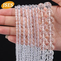 JSES AA Natural Clear White Crystal Beads Quartz Faceted Loose Beads for Jewelry Making 4/6/8/10/12mm Bracelet DIY Accessories