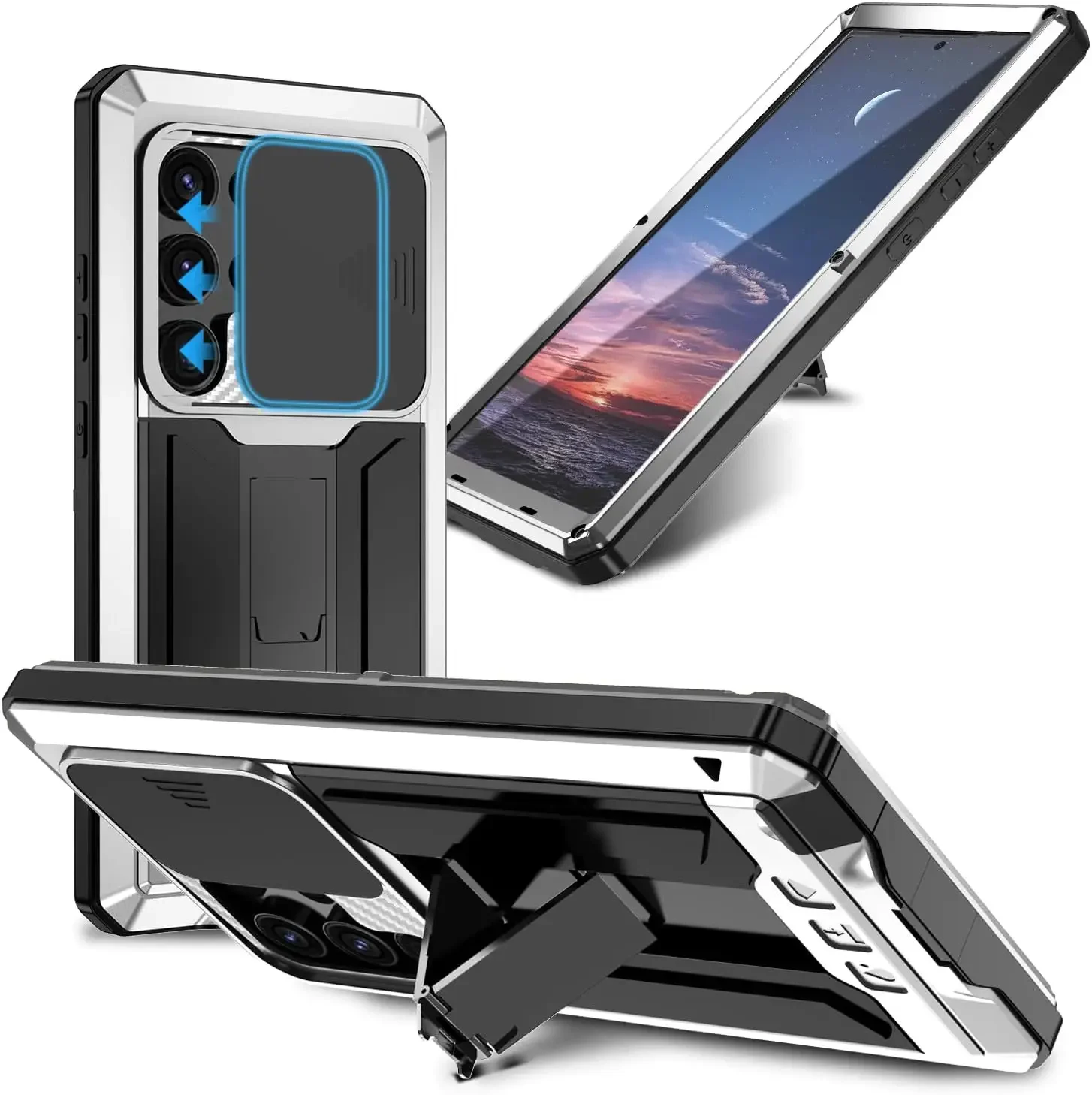 Military Metal Shockproof Case For Samsung S25 Edge S24 S23 S22 Plus S21 Ultra Screen Protect Heavy Duty Cover Foldable Bracket