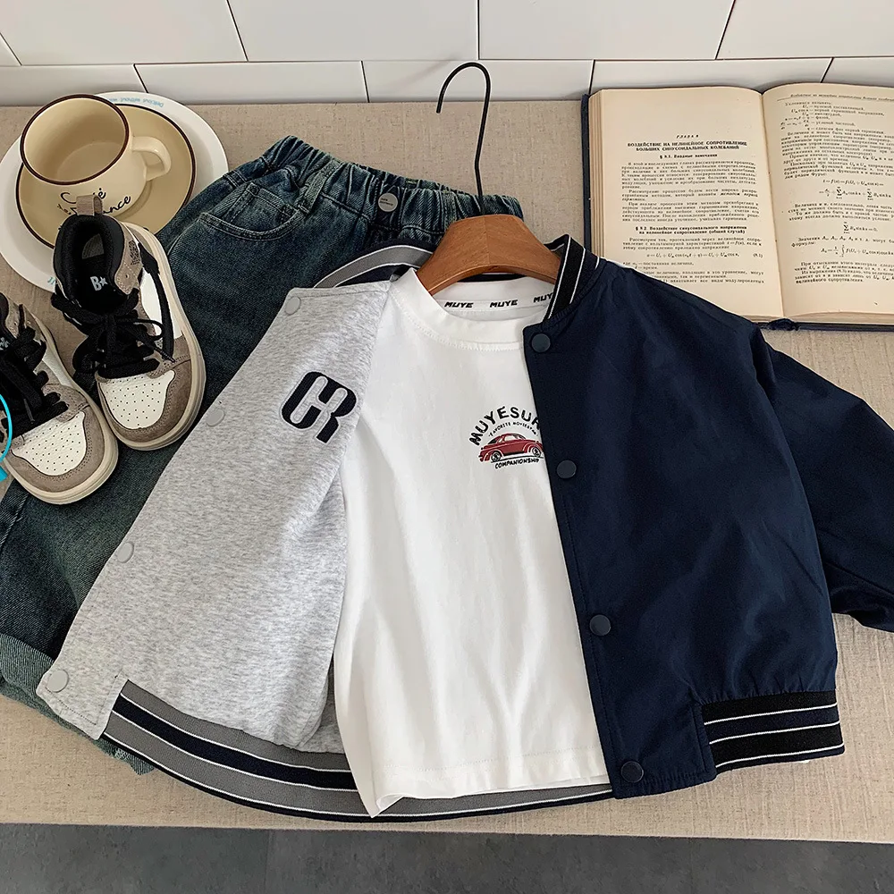 Spring Autumn Baby and Boys Preppy Single-Breasted Reversible Varsity Jackets School Kids Track Coat Children Outfit Tops 1-14Yr