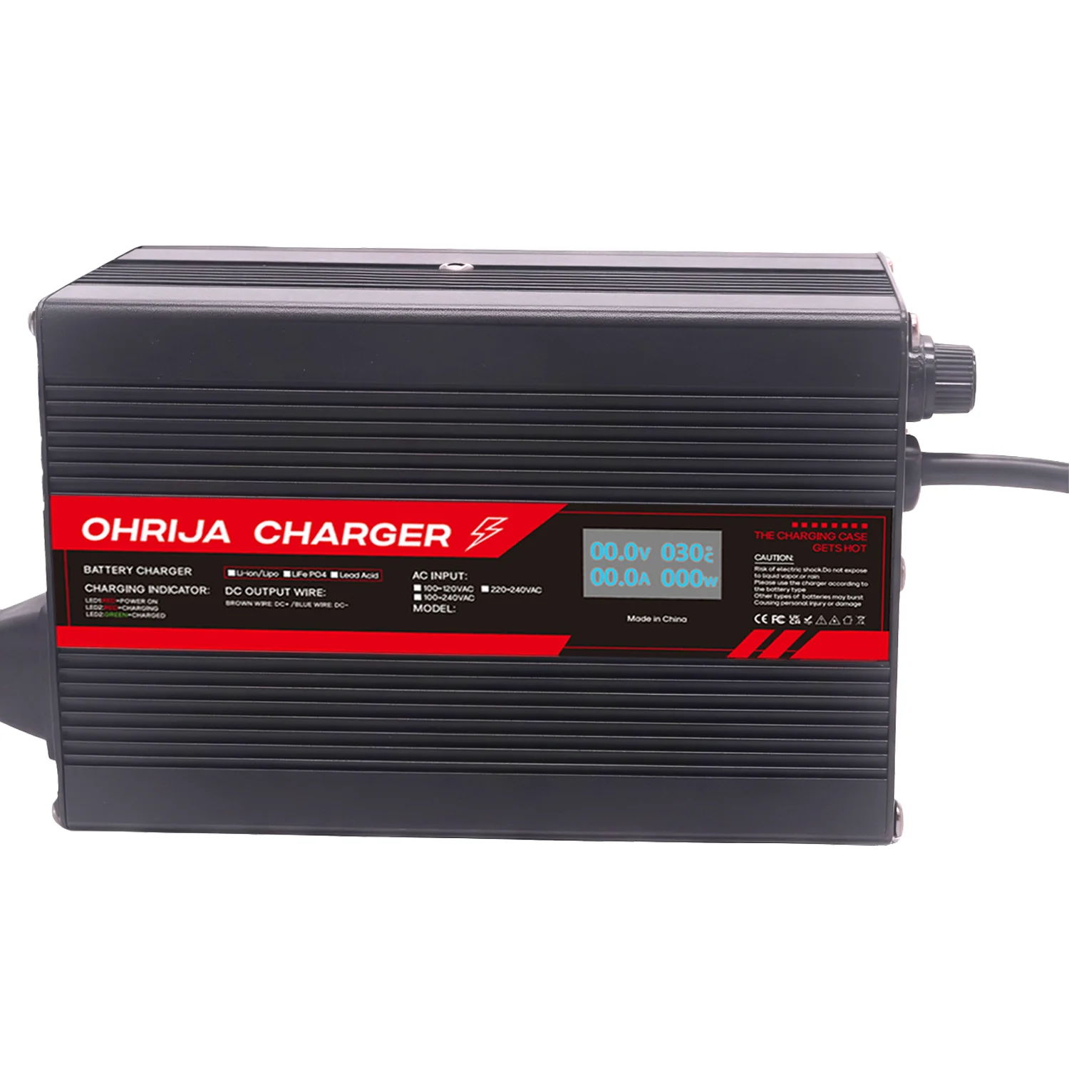 42V 5A Lithium Battery Charger LED Indicator for 10 string 37V Fireproof Shell Over Current Voltage/Short Circuit Protection