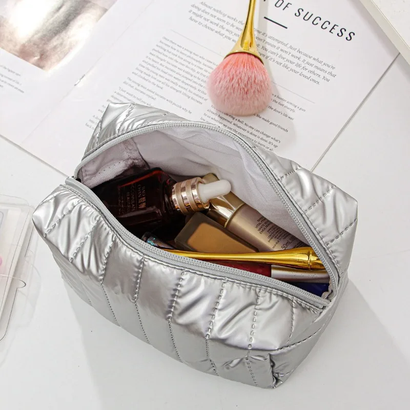 

Новый серебряный клатч из искусственной кожи, косметичка, портативная сумка для хранения туалетных принадлежностей, сумка для хранения средств по уходу за кожей, дорожный набор для макияжа, органайзер, чехол