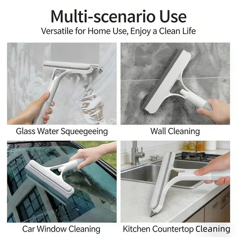 3 in 1 Window Cleaning Squeegee Multi Function Glass Mirror Wiper with Spray Bottle Microfiber Scrub Household Car Cleaner Tools