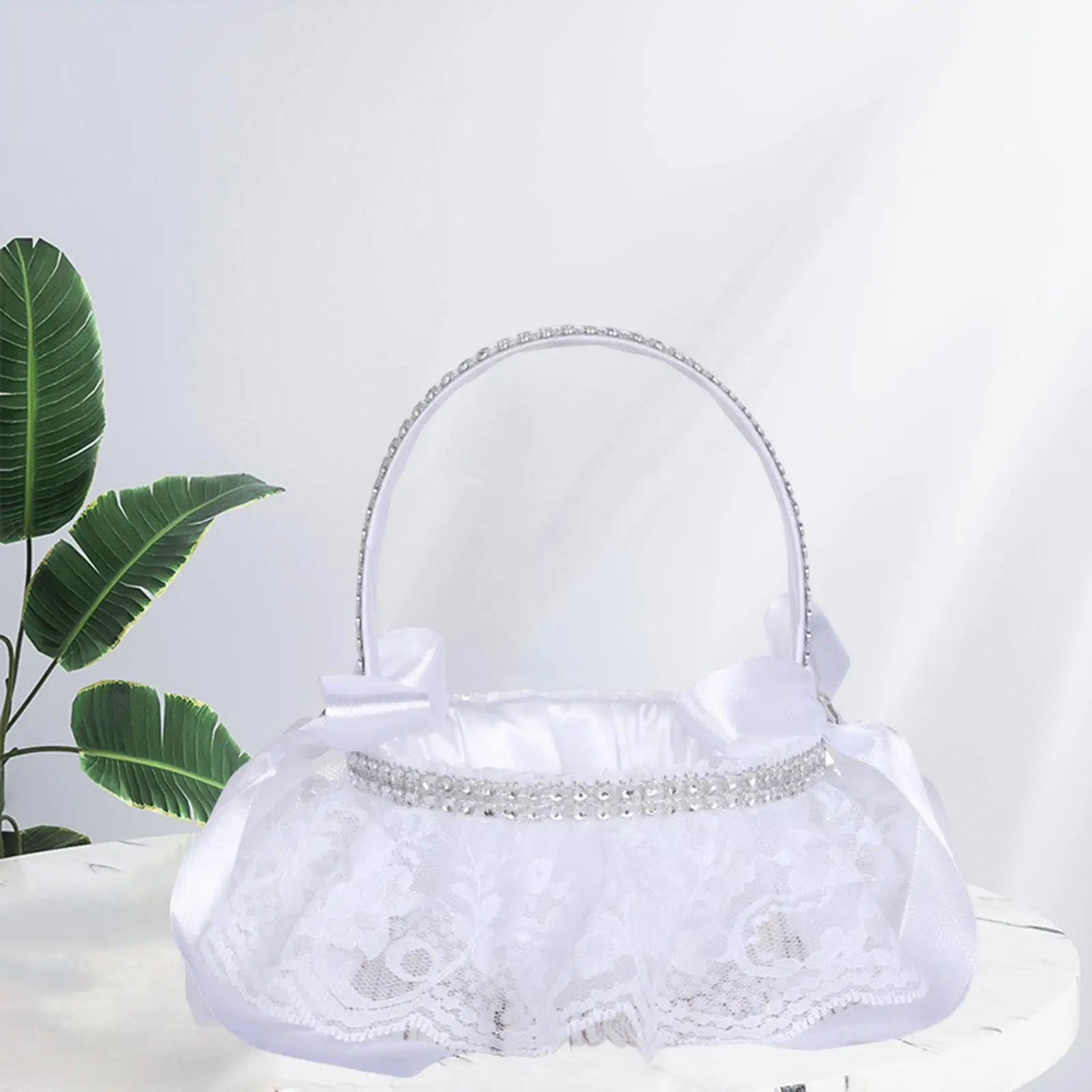 White Flower Girl Basket with Handle Bridesmaid Flower Petal Basket for Photo