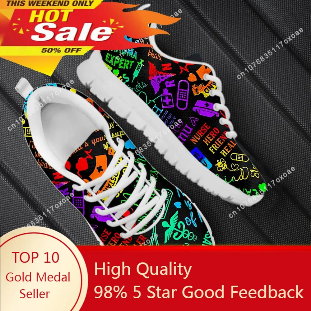 

New Trend Women Lace up Running Sneakers Paramedic EMT EMS Pattern Ladies Flat Shoes Casual Mesh Shoes Zapatillas