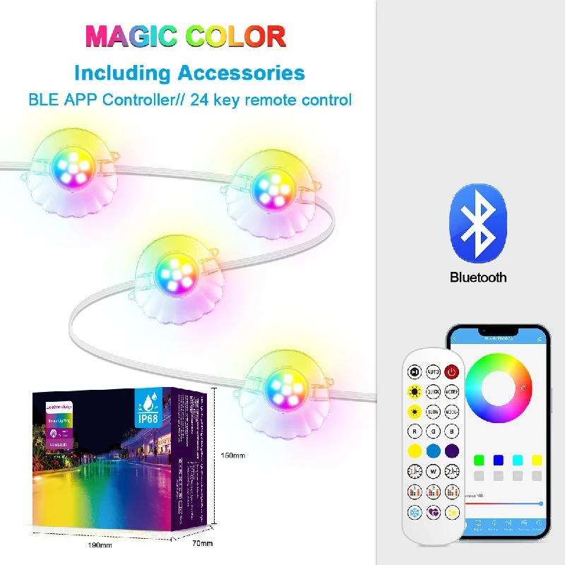 Smart APP Control RGB Shell Pool Light IP68 Waterproof Bluetooth Underwater Lamp for Swimming Pool Pond Fountain Decor Security