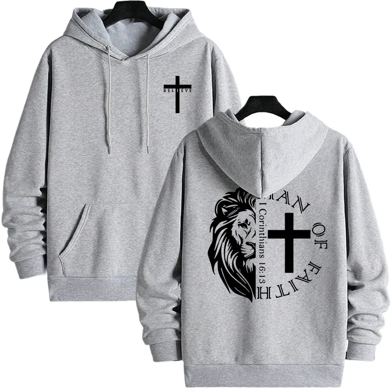 Kapuzenpullover im Jesus-Christus-Stil, 2025, Herbst-Winter, neue Ankunft, mit Kapuze, Langarm-Sweatshirts, Mann aus Glaube, Löwe-Aufdruck, Kapuzenpullover, Oberbekleidung