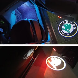 2PCS Car Door Welcome Courtesy Logo Lights Ghost Projector Shadow Lamps for Skoda VRS Fabia Octavia Roomster Superb Accessories