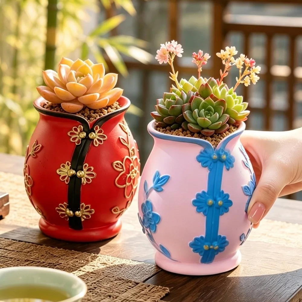 Chinese Style Cheongsam Shape Pen Holder Vinyl Desktop Storage Makeup Brush Pot Creative Succulent Planter Student