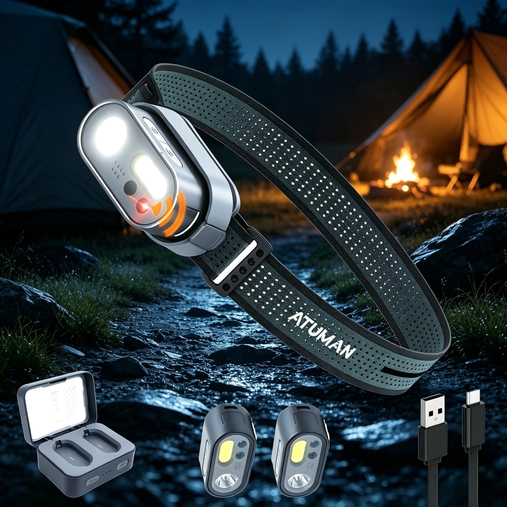DUKA ATuMan LED Headlight with Motion Sensor 8 Light Modes 1200 Lumens for Hiking Fishing Outdoors HeadLight Lamp Flash Torch