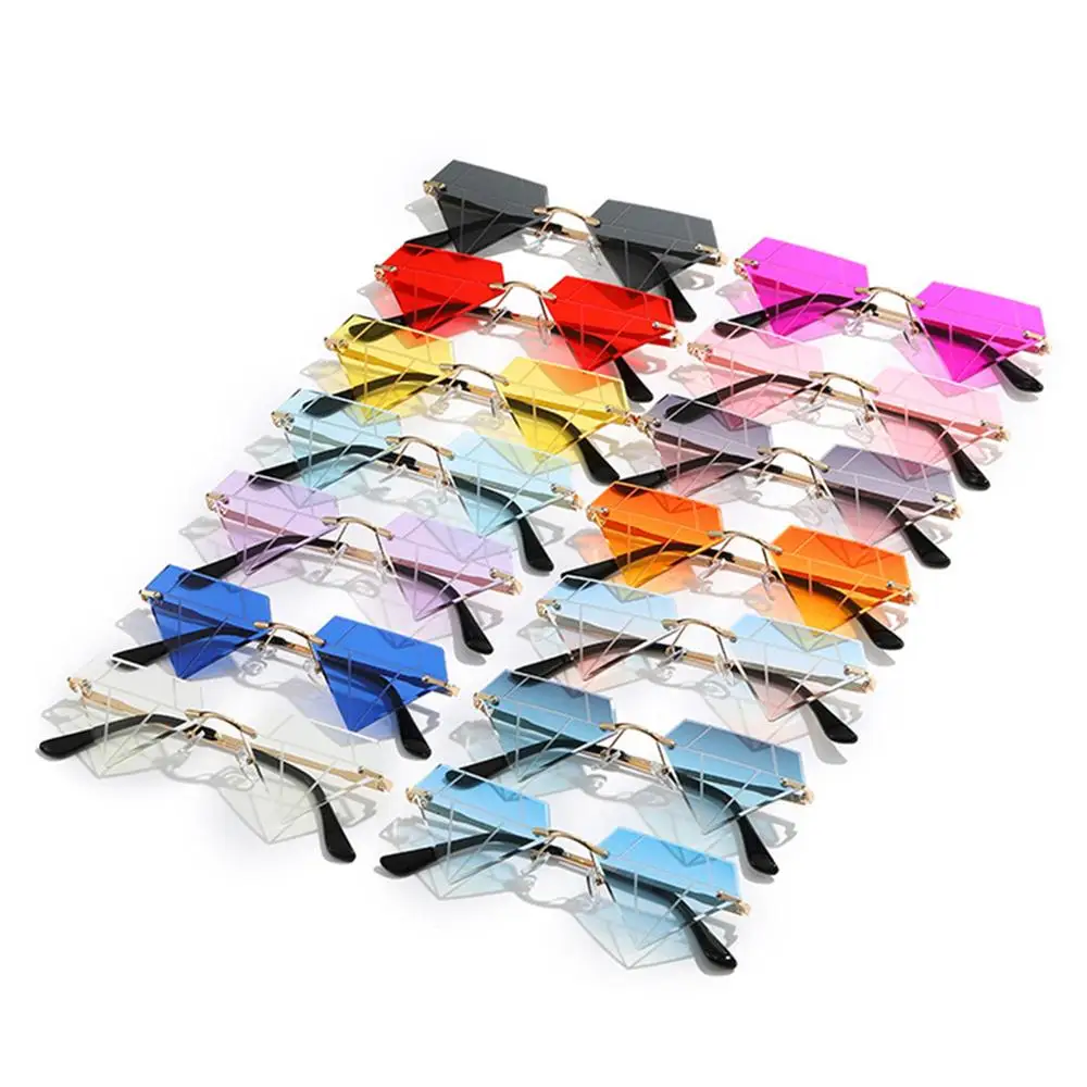 Festival Rave Party Eyeglasses Rimless Sun Glasses Retro Shades Diamond Shaped Triangle Sunglasses for Women