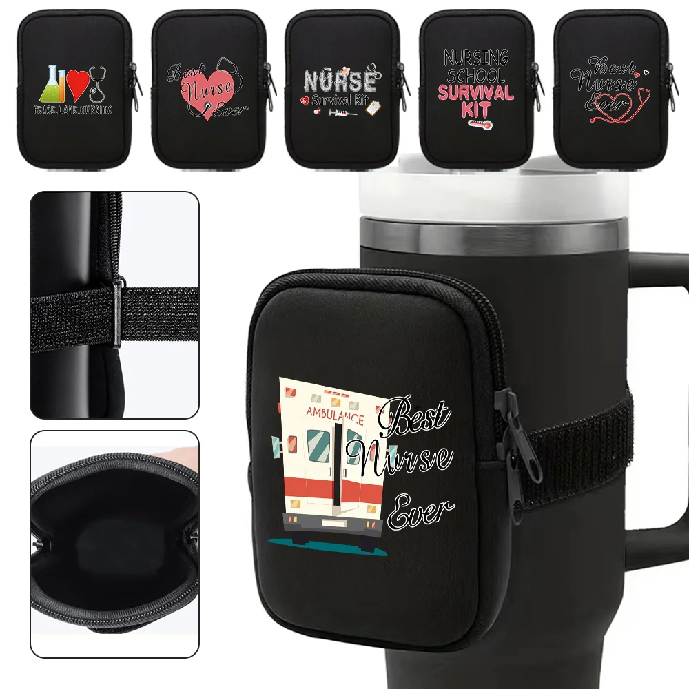 Double Zipper Water Cup Bags Type of Running Water Bottle Handheld Made of Nylon Material Water Cup Bag Nurse Pattern Series
