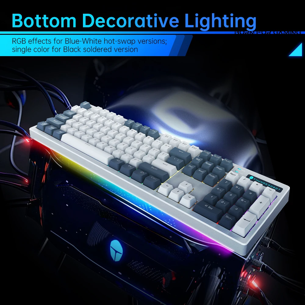 Thunderobot K104S คีย์บอร์ดขนาดเต็ม 104 คีย์สํานักงานคีย์บอร์ด ABS Shine-ผ่าน Keycaps สําหรับ PC แล็ปท็อป