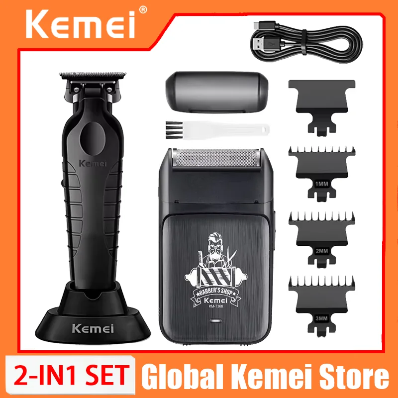kemei KM-2299 KM-T366 Set Profesional 2 en 1 de Cortapelos Eléctrico para Hombre, Recortadora de Pelo y Barba, Máquina de Afeitar y Rasuradora