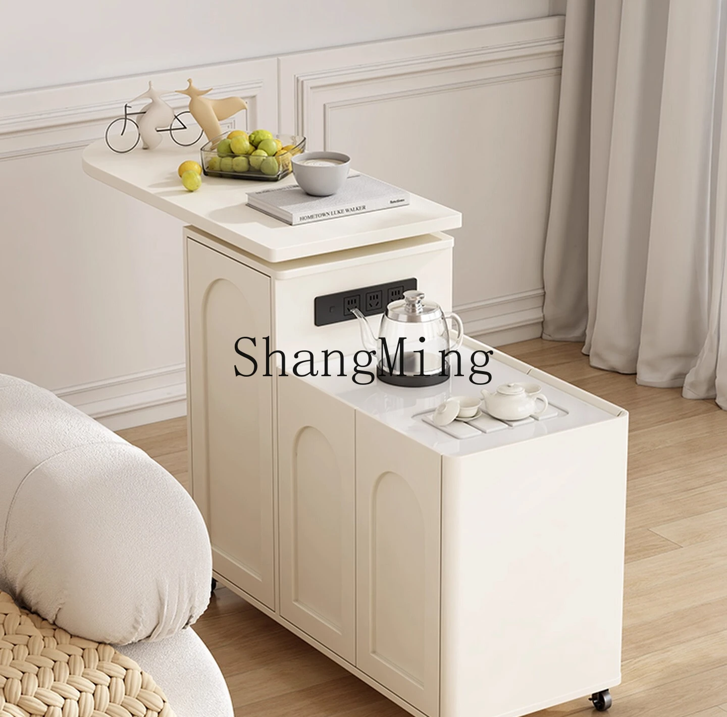 ZYYremovable café avec roulettes salon canapé petite table basse table à thé armoire latérale créative avancée crème