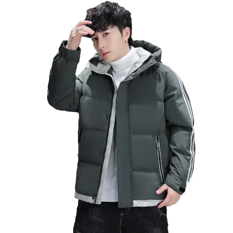 Cotton Parkas Men\'s Trendy Autumn and Winter Coat Thick and Warm Youth Cotton Jacket Casual Hooded Large Cotton Jacket