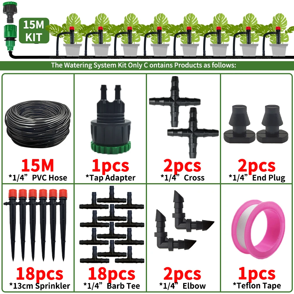Tuin Druppelirrigatie Automatische Besproeiingssysteem Kit 1/4 ''13 CM Sprinkler voor Bonsai Pot Plant Bloem Groente Kas