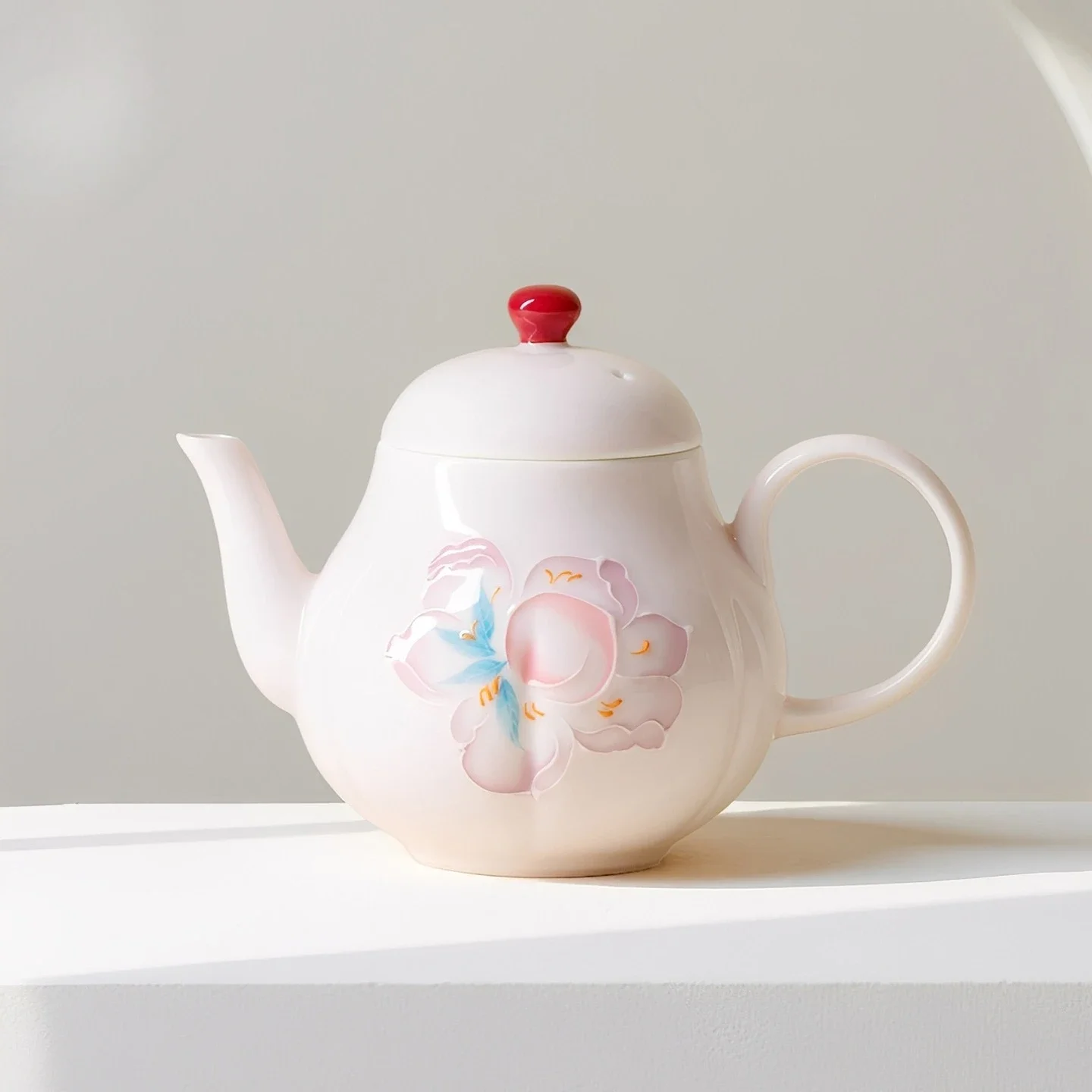 130ML Pink Aritayaki Hand-painted Peach Blossom Peach TeaSet Teapot Household Ball Hole Filter Hand-held Pot Tea Bowl Collection