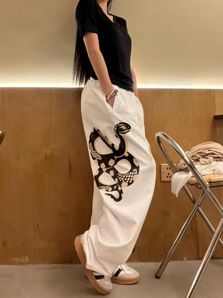 

ADAgirl Vintage Snake Printed Wide Leg Pants Women Y2k Hip Hop Baggy Korean Sweatpants Straight Leg Harajuku Fashion Trousers