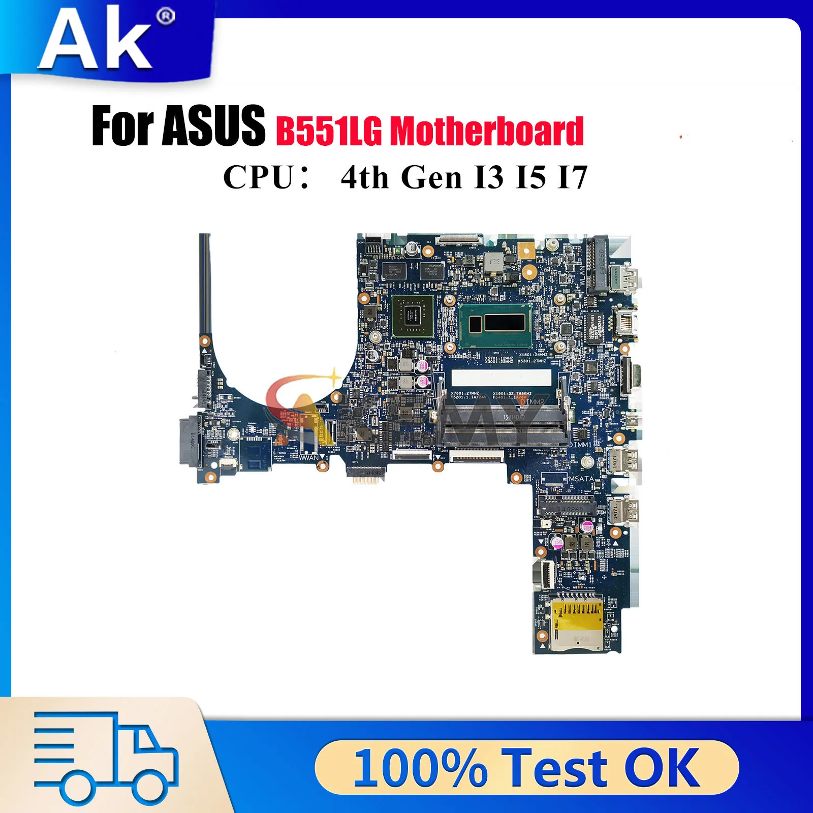

B551LG Laptop Motherboard For ASUS ExpertBook B551LG B551L Notebook Mainboard With I3 I5 I7 CPU 100% tests OK fast shipping stk