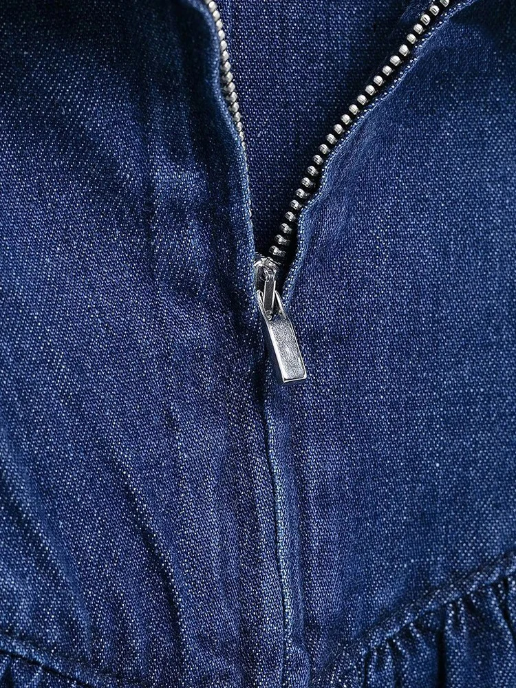 Moda Donna Sexy Dimagrante Guaina Corsetto Abito Denim Vintage Street Style Semplice Blu Scuro Indietro Zip Abito Lungo 2025 Primavera ed Estate Europa e Stati Uniti nuovi abiti da festa casual