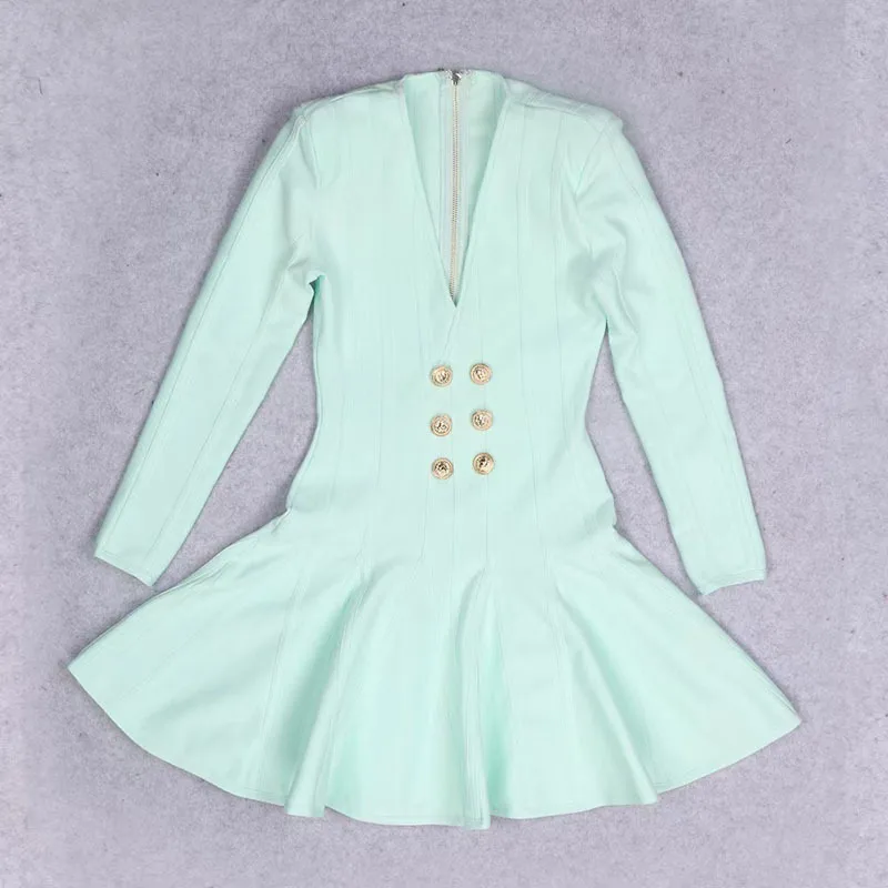 Robe à bandes pour femmes, décontractée, verte, élégante, motif de Lion, boutons embelli, douce fête d'anniversaire, tapis rouge, nouvelle collection été