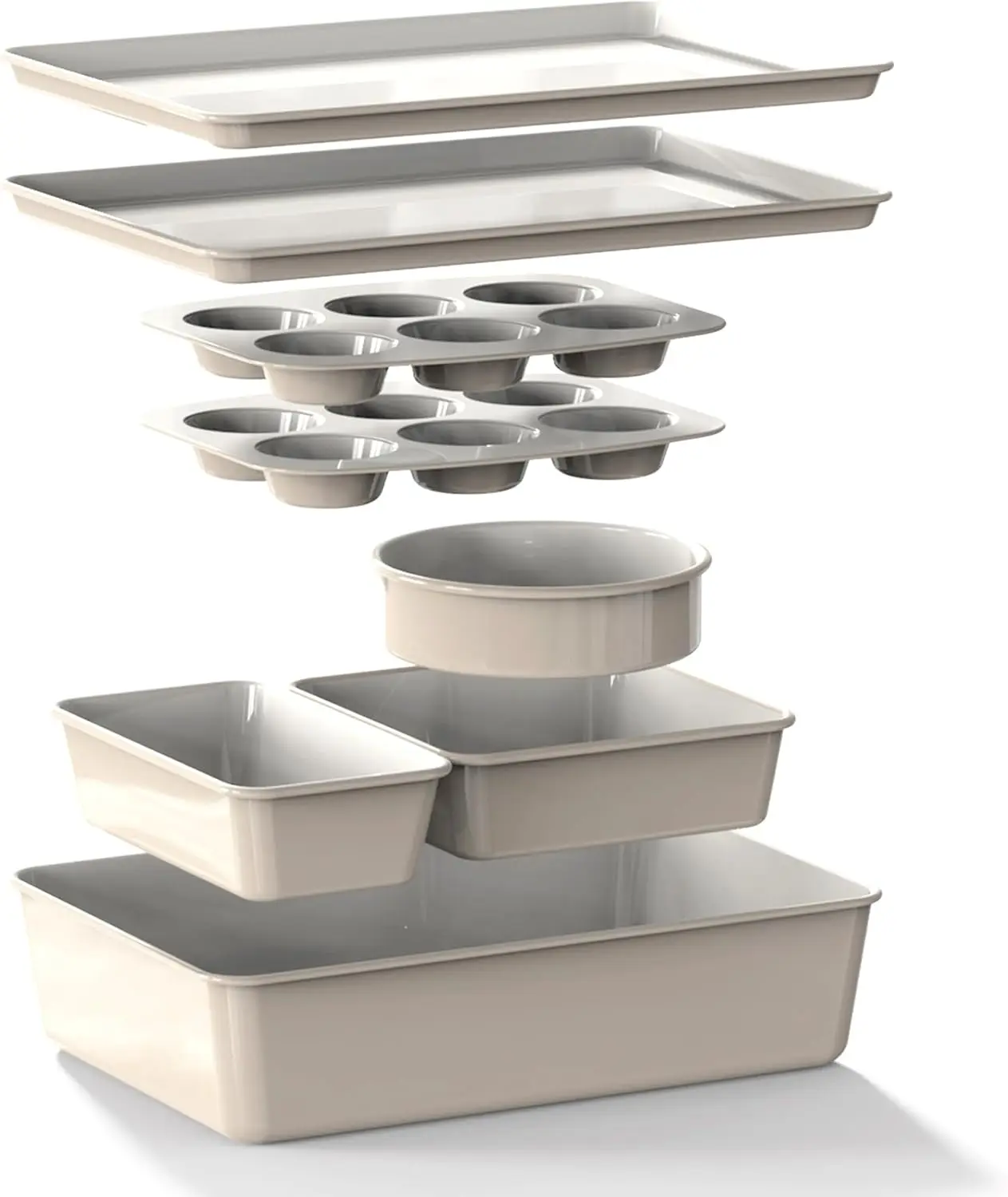 

8-Piece Stackable Bakeware Set, Ceramic-Coated Nonstick, Non-Toxic Baking Pans, French Gray