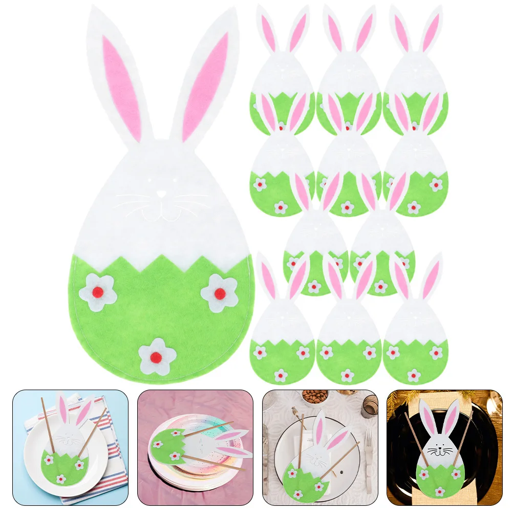 

12Pcs Bunny Shape Cutlery Bags Easter Fork Covers Portable Dinner Tableware Holders Easter Cutlery Holders Bunny Fork Bags
