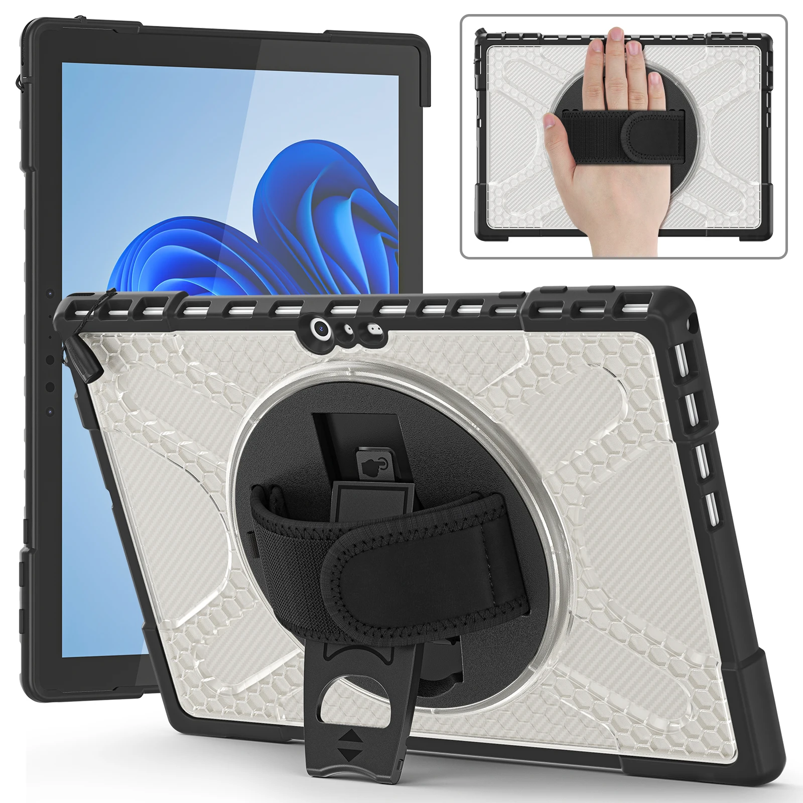 Case For Surface Pro 8 9 Safe Heavy Duty Full Body Protective 360° Rotating Shockproof Stand PC+TPU With Wristband Tablet Case