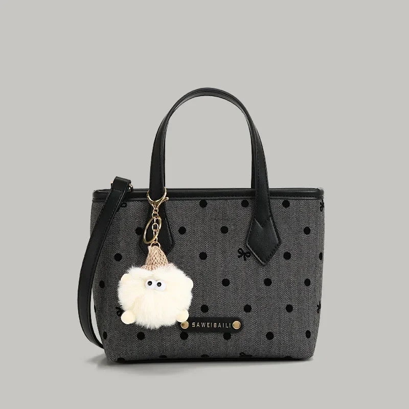 

Black Women's Handbag Polka Dot Bow Print Tote Bag Fashionable Versatile Temperament Crossbody Bag 2025 New Pu Leather Bag
