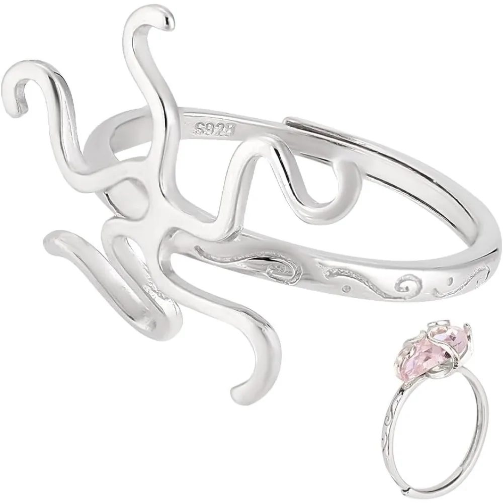 

925 Sterling Silver Adjustable Ring Base Claw Ring Blank Ring Gem Holder Finger Rings Bezel Setting with 5 Prongs for Women kit