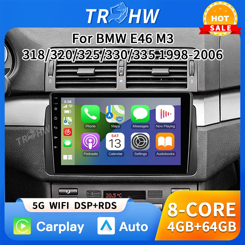 أندرويد 16 9 ''اللاسلكية Carplay راديو السيارة ستيريو مشغل وسائط متعددة لسيارات BMW E46 M3 318 320 325 330 335 1998-2006 مشغل السيارة