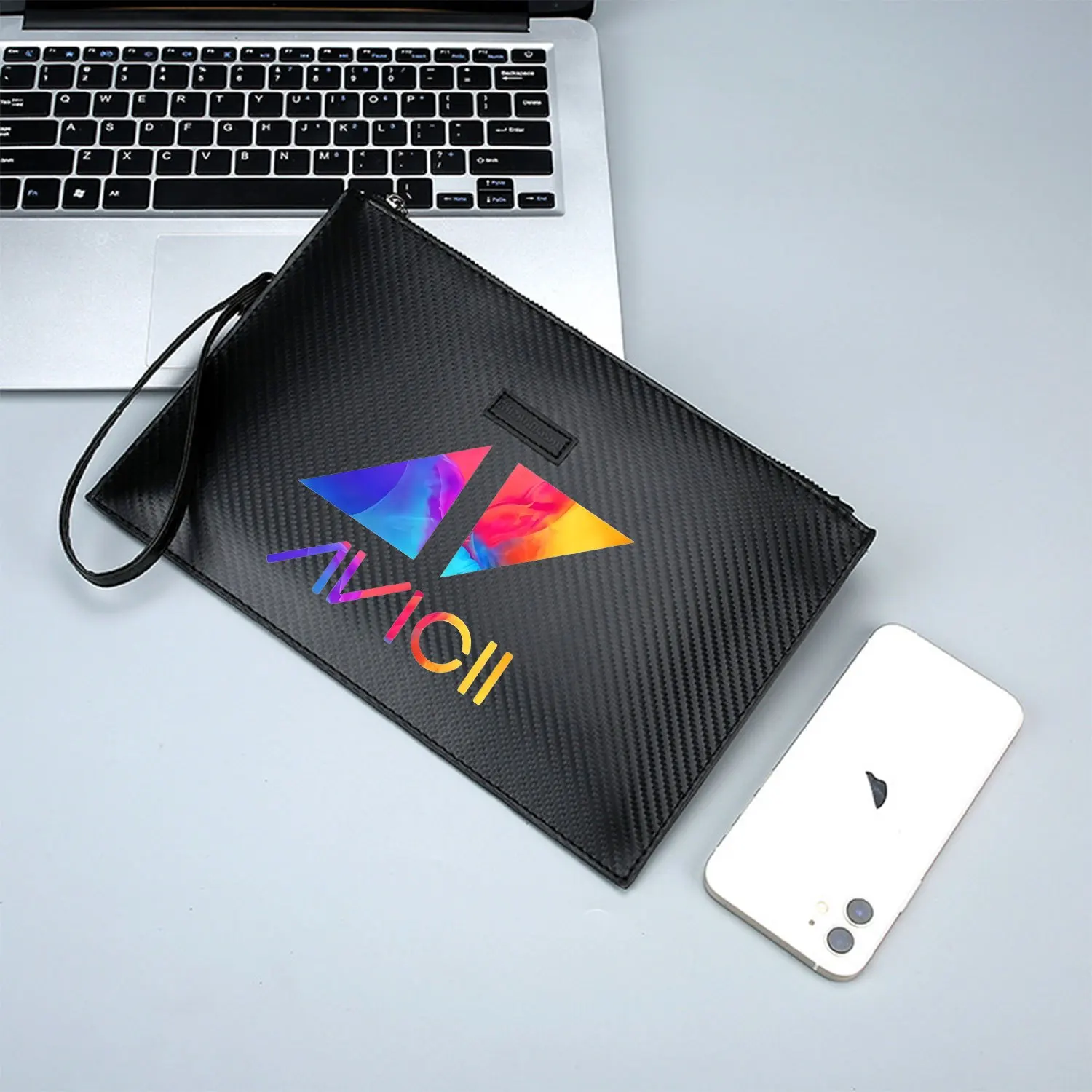 تصميم شعار الموسيقى الملون التجريدي حقيبة يد رجالية أنيقة مطبوعة من البولي يوريثان عصرية وعملية للحمل اليومي #2