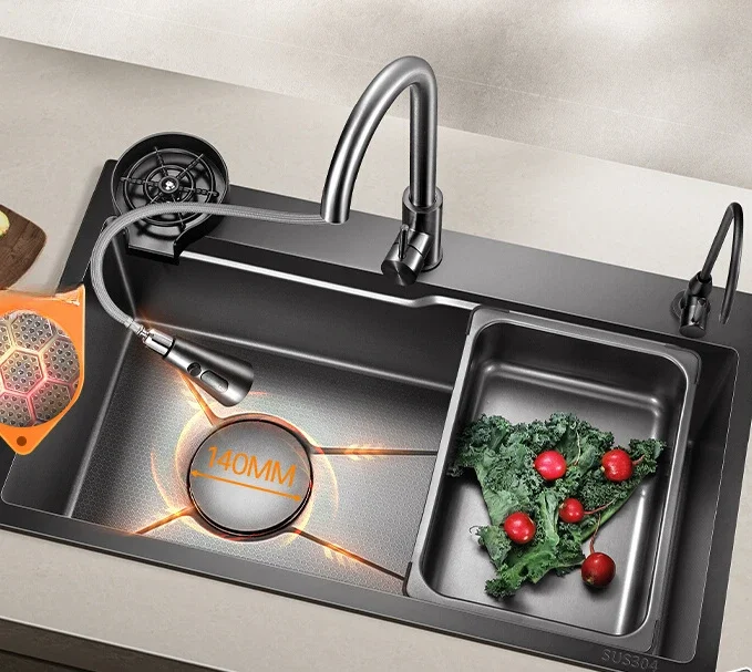 

304 нержавеющая сталь, левый ряд, большой одиночный слот, кухонная раковина для овощей, мытье посуды