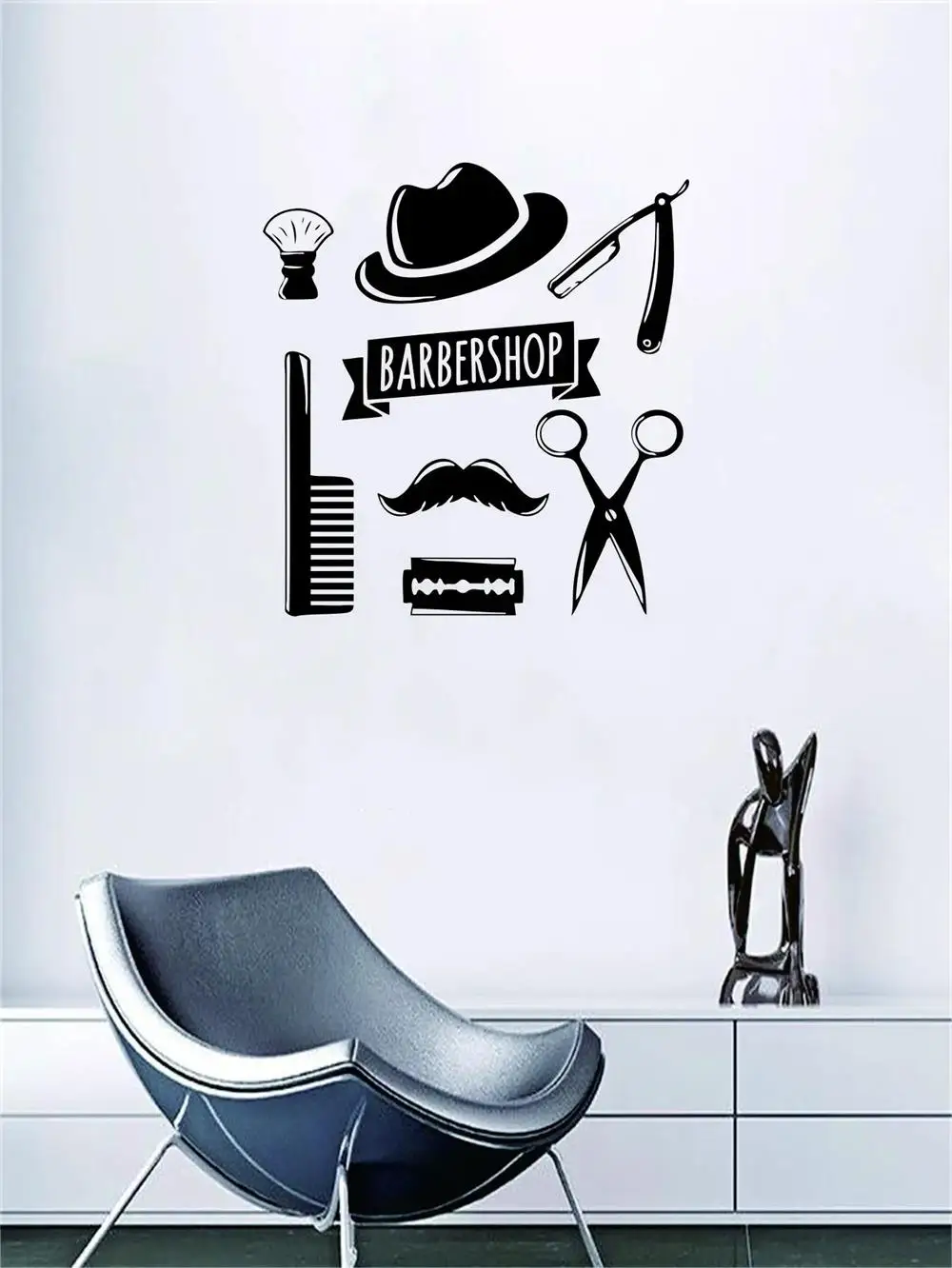 1 pc Shares Cut Men's Grooming barber shop Wall Stickers Men Salon Wall Sticker Self Adhesive Vinyl Waterproof Wall Art