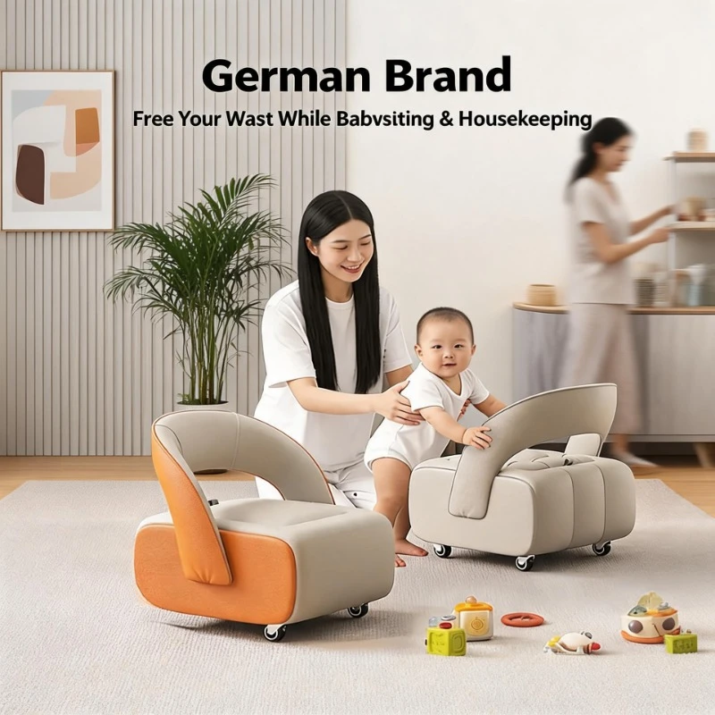 Rolling Low Stool with Backrest Silent Universal Casters Storage‑Friendly Household Chair for Housework Toddler Shoe Changing