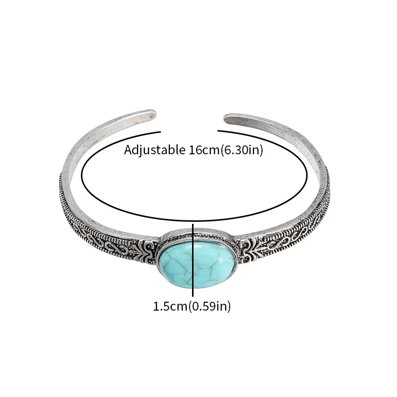 Vintage Blue Amber Stone Open Adjustable Bracelet for Men Women Fashion Cuff Bracelet Casual Jewelry Gift