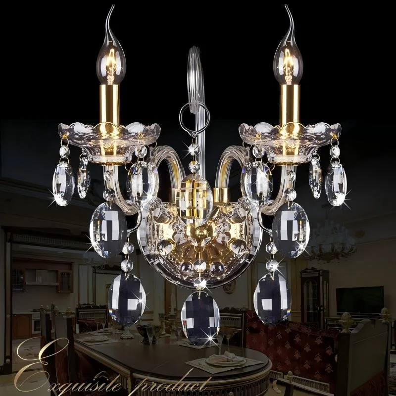Luxury Top K9 Transparent Gold Crystal Wall Lamp Candle 1/2/3 Lights/Heads LED  Bulbs Lampshades Beside Bed Room Light