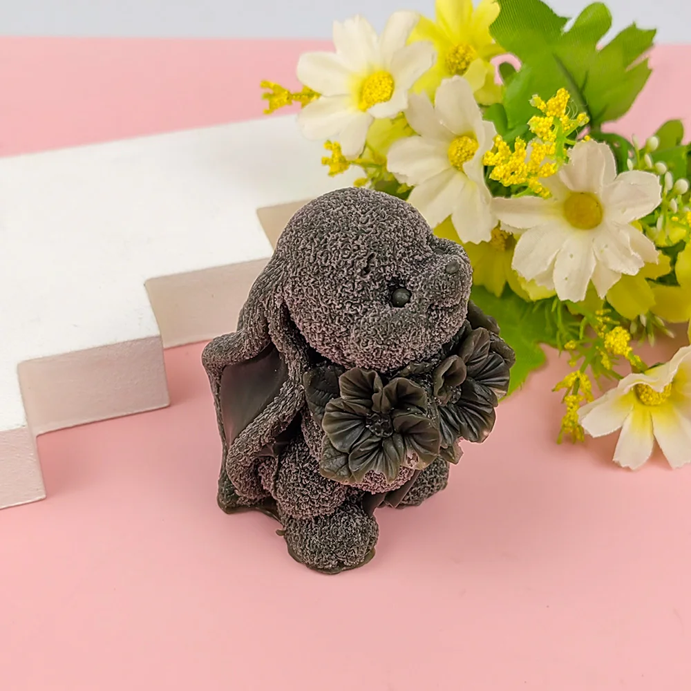 

DW0494 PRZY Molds Silicone 3D Candle Mold A Big Eared Rabbit Holding Flowers Moulds Soap Wedding Birthday Valentine's Day Clay