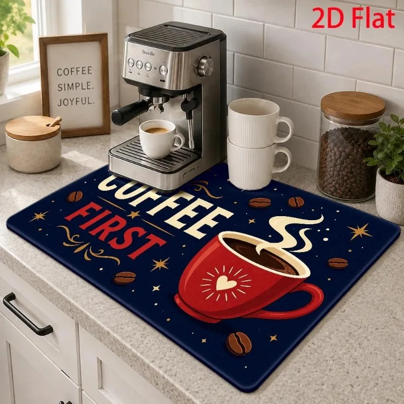 Dish Drying Mat Freshly Brewed Lettering Delicious Waffle Cookie Wheat Kitchen Counter Dinner Pad