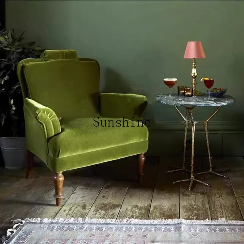 

French light luxury green velvet single sofa design living room fabric Italian chair