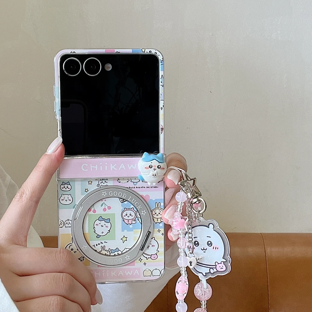 Anime Chiikawa Usagi Hachiware 360°Rotation Stand Phone Case For Samsung Galaxy Z Flip 7 6 5 4 3 Cover With Ring Holder Cover view 2