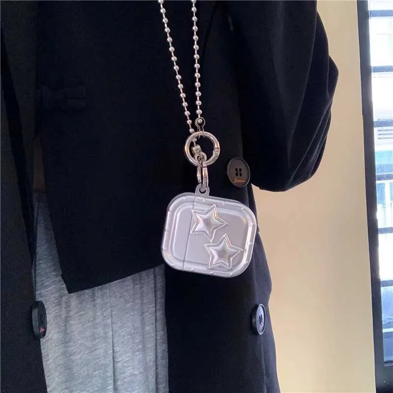 Étui pour écouteurs étoile 3D argenté de luxe, housse pour Airpods 1, 2, 3, bracelet à chaîne croisée, pendentif pour Apple, Airpod Pro 2nd Pro Fundas