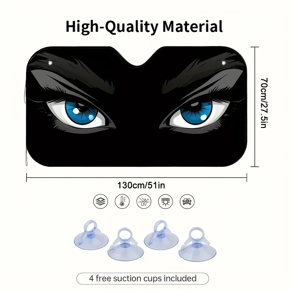 1pc Halloween-Themed Blue Eyes Car Sun Shade - Stylish Windshield Protector For All Vehicles, UV Protection & Heat Reduction, Du