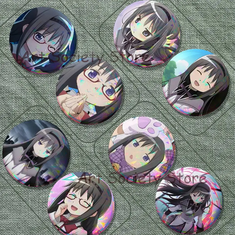 P-Puella Magi Akemi H-Homura Brooches for Backpack Accessories 25,32,44,58,75mm Round Enamel Pin 2-piece set Cartoon Anime Badge