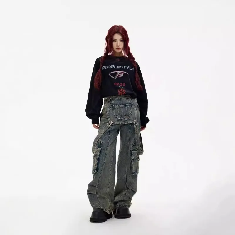 Minority Functional Style Jeans American Retro Strap Design Jeans