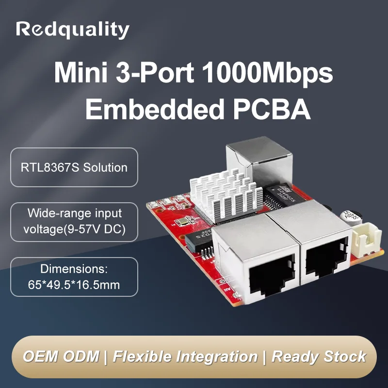 

Mini 3/5 ports 10/100/1000Mbps Gigabit Ethernet switch PCBA for Embedded Integrated Module 9-57V DC Wide-Range Input