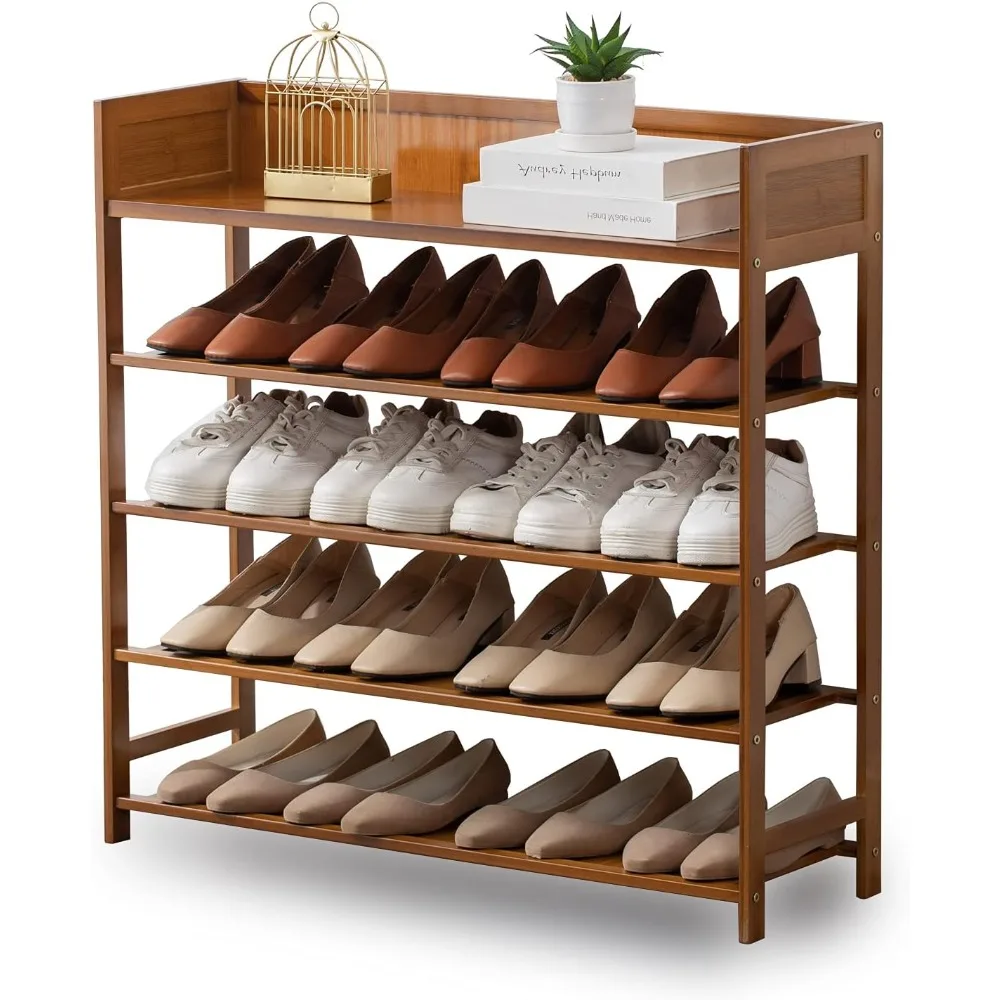 

Bamboo Shoe Rack Organizer, 5 Tier Shoe Shelf Storage Organizer, for Entryway, Hallway, and Closet